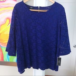 ALFANI Cobalt Lace Overlay Blouse